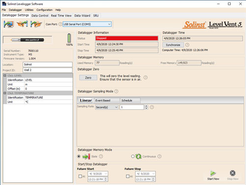 solinst levelogger software datalogger settings window