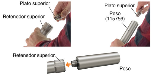 conexión de la platina superior del muestreador de intervalo discreto profundo solinst 425-d al retenedor superior o al peso