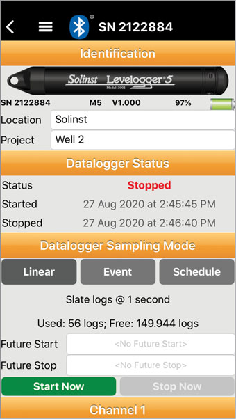 edición de la configuración del levelogger 5 de solinst levelogger 5 app ios