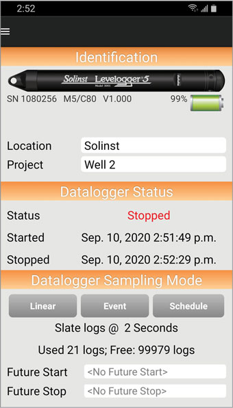 edición de la configuración del registrador de datos de solinst mediante la aplicación de android
