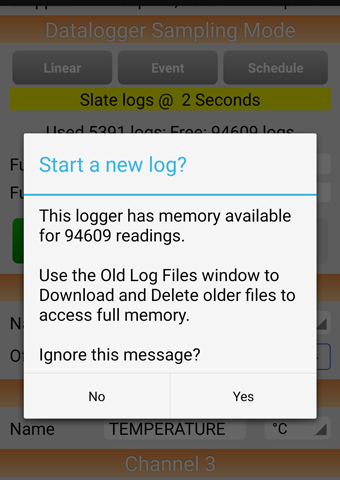 advertencia de memoria del registrador de datos de la aplicación solinst levelogger android