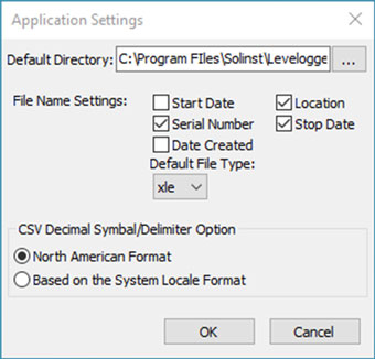 fenêtre de configuration de l'application logicielle solinst levelogger