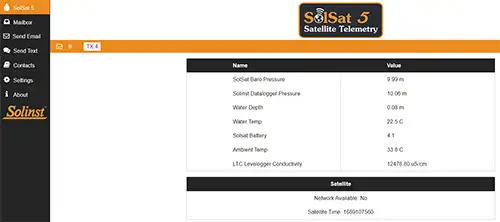 solinst solsat 5 système de télémétrie par satellite écran principal de l'application wifi
