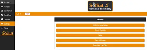 figure 3-1 Menu principal et menu de paramètres de Solsat 5