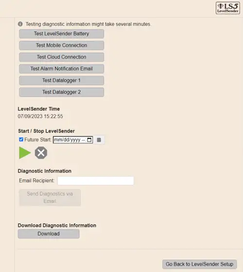 écran de diagnostic solinst cloud levelsender