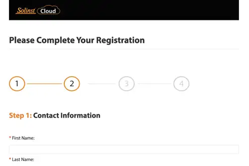 inscription à solinst cloud étape 1 coordonnées