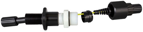 slide the bulkhead assembly of the artesian well fitting over the optical end of the solinst levelogger direct read cable