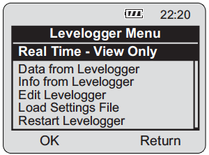 levelogger menu with levelogger gold connected