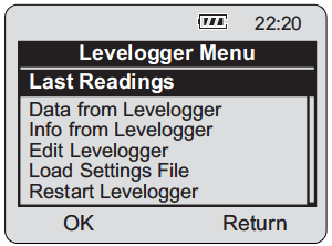 figure 7-2 levelogger menu
