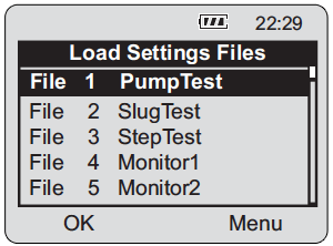 figure 8-10 load settings files menu