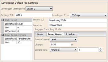 figure 9-4 levelogger default file settings
