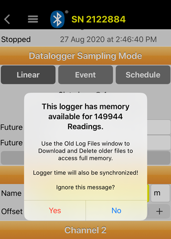 solinst levelogger app datalogger memory warning ios