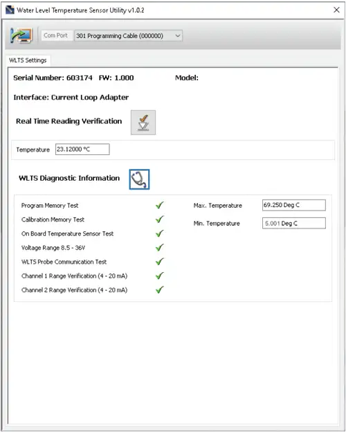 water level temperature sensor wlts current loop adaptor diagnostic information