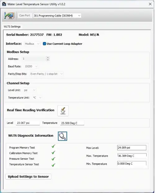 figure 2 5 water level temperature sensor diagnostic information