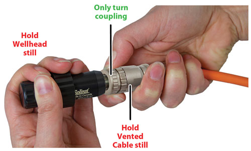 tighten the stainless steel coupling while holding the stainless steel cable connector body still
