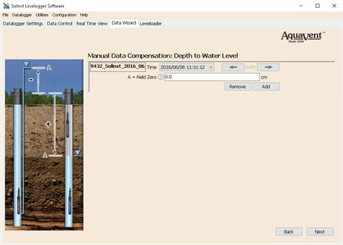 Solinst AquaVent Manual Data Adjustment Showing Depth to Water Level solinst aquavent aquavent user guide aquavent data compensation vented datalogger data compensation compensating vented dataloggers compensating vented water level dataloggers solinst aquavent data compensation vented datalogger compensation vented datalogger data adjustments vented datalogger parameter adjustments image