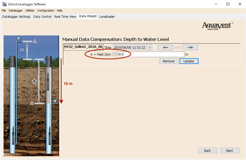 Solinst AquaVent Depth to Water Level Adjustment solinst aquavent aquavent user guide aquavent data compensation vented datalogger data compensation compensating vented dataloggers compensating vented water level dataloggers solinst aquavent data compensation vented datalogger compensation vented datalogger data adjustments vented datalogger parameter adjustments image
