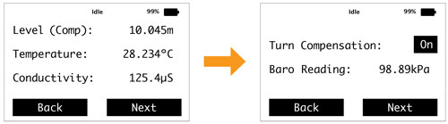 solinst readout unit turn barometric compensation on or off