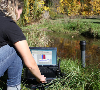 solinst telemetry systems water level monitoring near a stream