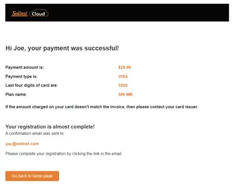 solinst cloud payment confirmation page