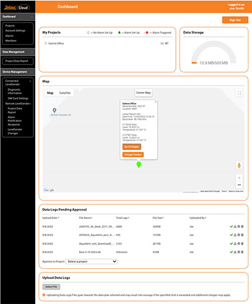 figure 3-1 solinst cloud dashboard account manager editor view