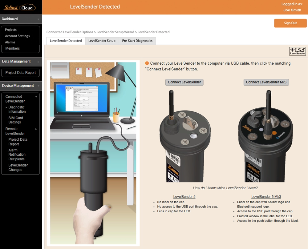 figure 5-2 connecting a levelsender to solinst cloud