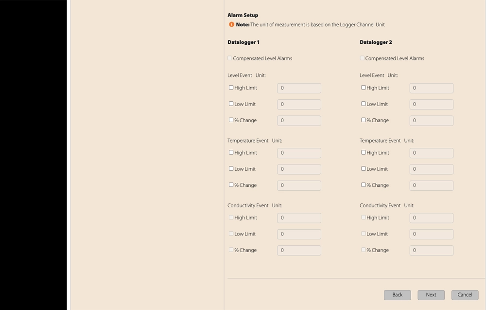 figure 5-7 alarm setup
