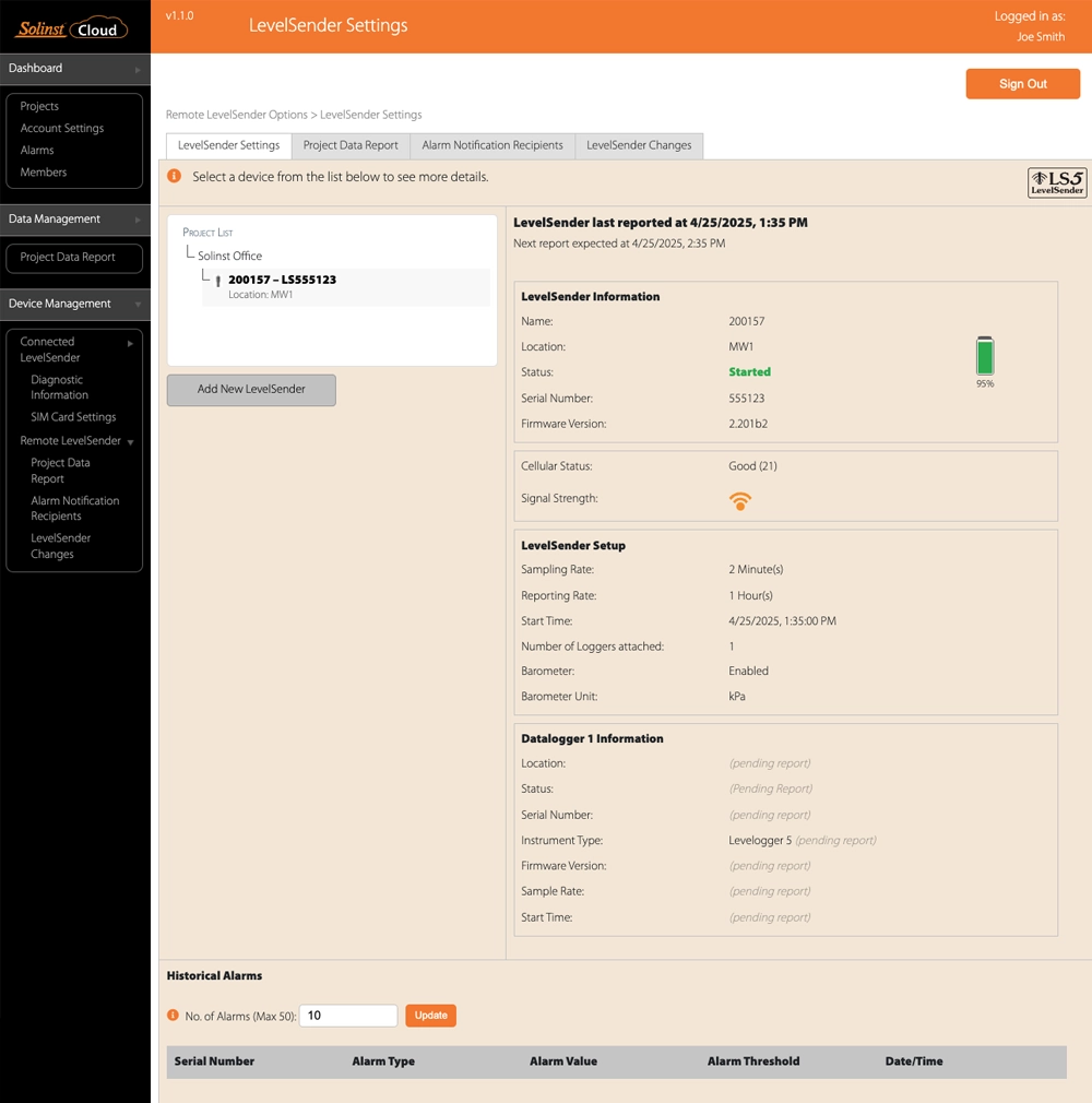 figure 5-9 remote levelsender settings