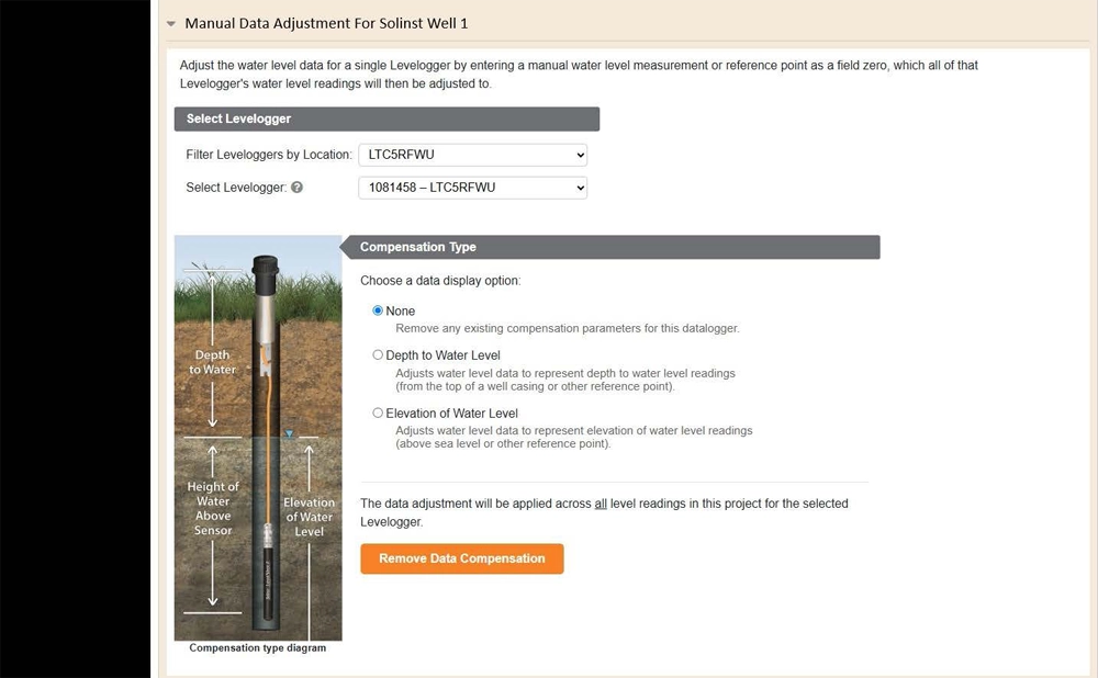 figure 6-4 location and levelogger selection