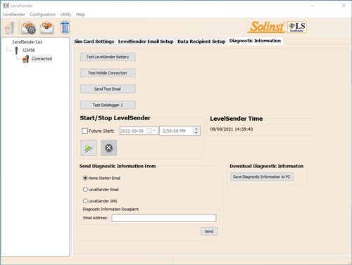 solinst levelsender 5 sotware diaganostics tab for a usb connected levelsender