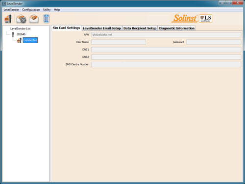 solinst software showing connected levelsender tabs