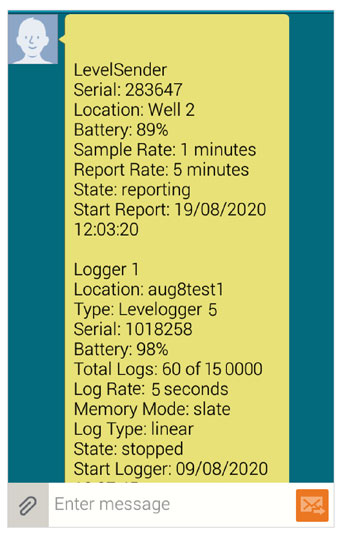 receiving an sms text message from solinst levelsender