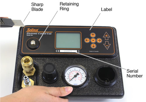 solinst electronic pump control unit 125psi unit Use a sharp blade to peel up one corner of the label. use that corner to slowly peel the entire label from the panel