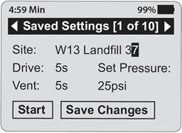 editing saved setting information
on solinst pnuematic pump control unit 