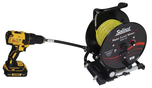 solinst power winder connected to 102 water level meter with flexible adaptor to simplify water level monitoring