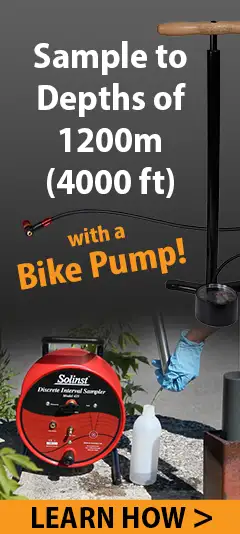 solinst 425D deep discrete interval sampler using a bike pump to sample to depths of 1200m or 4000ft