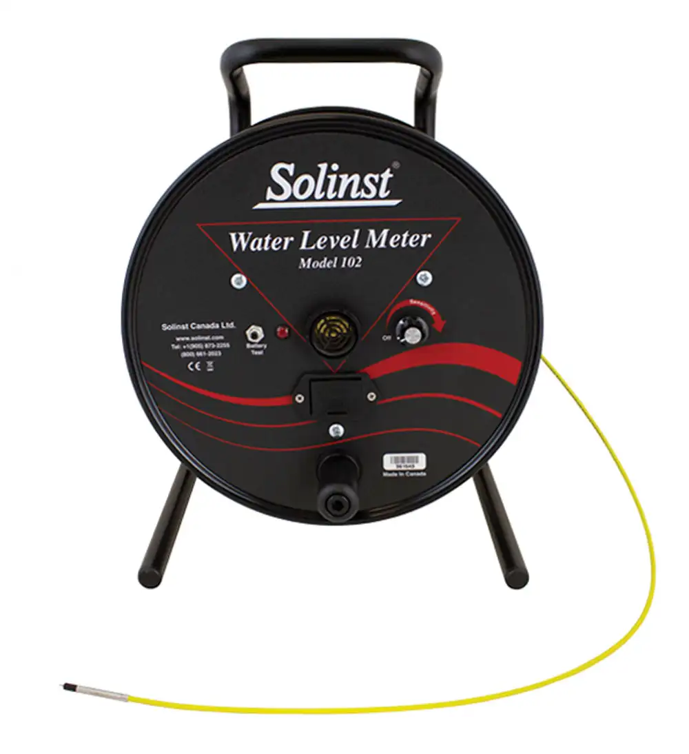 solinst model 102 water level meter with yellow laser marked cable and p4 probe for monitoring water levels inside solinst 401 waterloo multilevel system