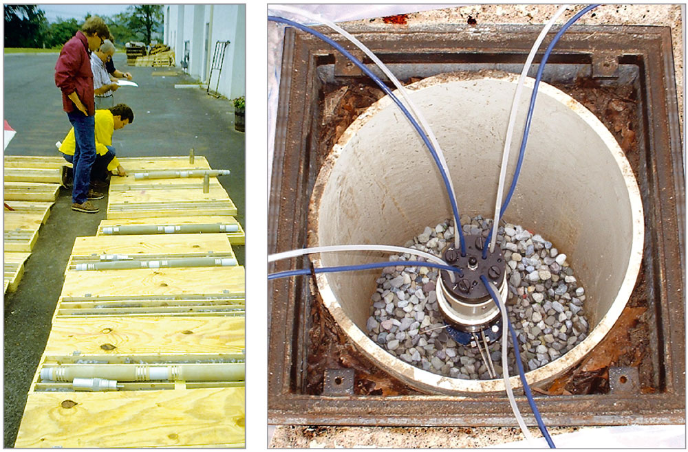 using core logs to identify placement of ports and packers left side multi purge manifold with transducers and dedicated pumps for four zone monitoring right side