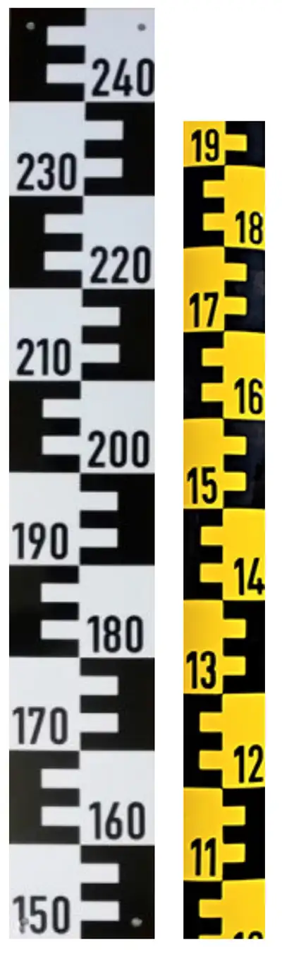 spohr staff gauges showing white and black and yellow and black versions